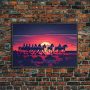 Herd of wild zebra against a beautiful African sunset, framed canvas print