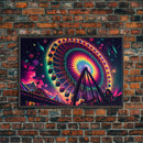 Colorful boardwalk art, neon lit night time ferris wheel, framed canvas print, framed wall art