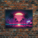 The Neon Boardwalk, Florida Synthwave Sunset, framed canvas print, retro style Miami vibes art