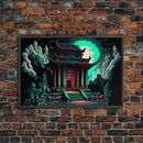 Japanese Pagoda pixel art, cyberpunk style pagoda, framed canvas print