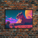 Lioness synthwave art, framed canvas print, beautiful pastel lion art