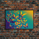 Synthwave Tangerine butterflies, beautiful butterfly art, framed canvas print, framed wall art