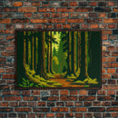 Among The Tall Trees, Beautiful forest 8 bit pixel art, framed canvas print, game room art
