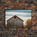 Rustic Farmhouse Wall Decor, Teal Gray Barn Landscape Art Print or Canvas, Country Living Room Wall Decor, Liminal Farmhouse Wall Art Print