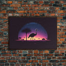 Emu Art | Framed Canvas Print | Synthwave Style Framed Wall Art | Animal Prints | Emu Walks Under A Full Moon | Kid's Room Decor