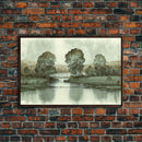 Vintage Landscape Wall Art Print, Nature Framed Large Gallery Art, Minimalist Art Ready to Hang, With Hangers, Muted Farmhouse Art