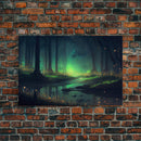Fireflies In Forest Swamp Night Green Wall Poster, Wall Decor, Wall Art Print, Fine Art Print