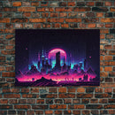 Vaporwave Cityscape Night Full Moon Purple Wall Poster, Fine Art Print, Wall Decor, Wall Art Print
