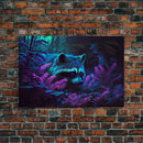 Trash panda art, Racoon in the jungle, vaporwave aesthetic animal art, framed canvas print