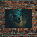 Blue Eyed Black Panther, framed canvas print, unique wall art, wildlife canvas art, living room wall art