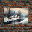 Snow Covered Landscape Art | Church Art | Framed Canvas Print | Snowy Winter Scene | Boho Minimalist Modern Art