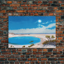 The Blue Lagoon, Tropical Wall Art, Beach Ocean Art, Framed Canvas Print, Colorful Beach House Decor, Above Sofa Art