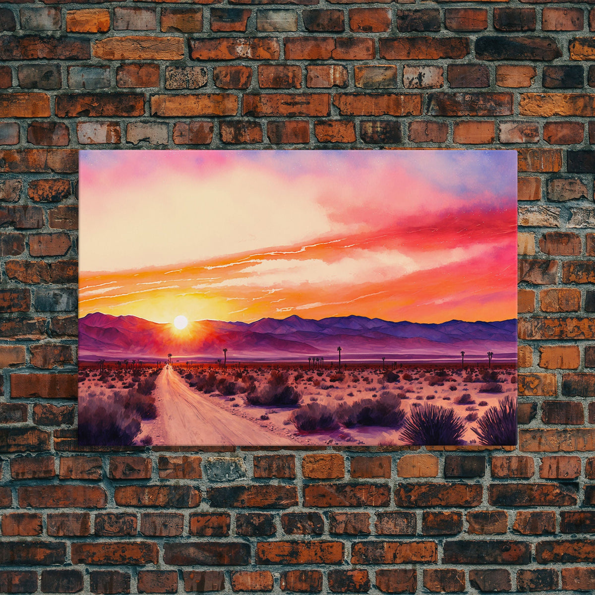 Arizona Desert at Sunset, Dirt Road, Framed Canvas Print, Colorful Wal