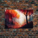 Autumn in the forest, orange and red leaves, framed canvas print, watercolor painting print on canvas, colorful wall art