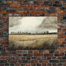 Moody Country Landscape Canvas Print Painting | Vintage Wall Art | Subdued Wall Art | Framed Canvas | Muted Monochromatic Landscape Art