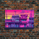 Neighborhood Wall Art - Framed Canvas Print - Original painting - Pop Art Style - Colorful painting - Synthwave Style - Pink colors