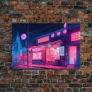 Retro Synthwave Style Tokyo Art, Framed Canvas Print, Unique Wall Art, Vintage Inspired Tokyo Night Life Art
