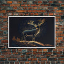 Deer made of stars, reflection stag, framed canvas print, unique wall art, starry night stag