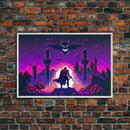 Barbarian vs Vampires, pixel art, DND RPG concept art, vaporwave aesthetic gamer room art, framed canvas print