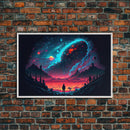 Strange new worlds among  the stars, scifi retrowave art, framed canvas print, unique wall art