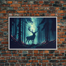 Mythical stag in the forest, fantasy art, framed canvas print, mythical creatures