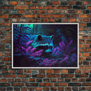 Trash panda art, Racoon in the jungle, vaporwave aesthetic animal art, framed canvas print