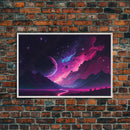 Alien Planet Fantasy Landscape Mountains Pink Voilet Fine Art Print, Wall Art Print, Wall Poster, Wall Décor