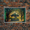 Framed Canvas Print, Painting of a Vintage carousel, Stained Glass Style Wall Art