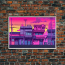Neighborhood Wall Art - Framed Canvas Print - Original painting - Pop Art Style - Colorful painting - Synthwave Style - Pink colors