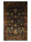 Brown and Black Traditional Style Hand Knotted Wool Area Rug