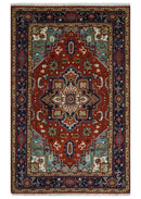 Ready to ship Rust and Blue Hand Knotted Traditional Persian Heriz Serapi Rug
