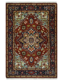 Ready to ship Rust and Blue Hand Knotted Traditional Persian Heriz Serapi Rug