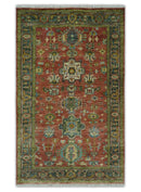 3x5, 4x6 and 10x14 Rust, Charcoal and Beige Hand Knotted Antique Serapi Wool Area Rug