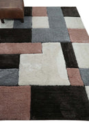 3x5, 4x6 and 5x7 Hand Woven Shag Ivory. Charcoal and Peach Art Silk Soft Viscose Area Rug