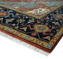 Hand Knotted Maroon And Blue Traditional Heriz Custom Made Wool Area Rug