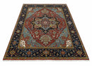 Hand Knotted Maroon And Blue Traditional Heriz Custom Made Wool Area Rug