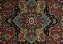 Hand Knotted Maroon And Blue Traditional Heriz Custom Made Wool Area Rug