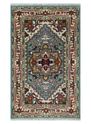 3x5 and 4x6 Mustard, Aqua and Ivory and Brown Traditional Hand knotted wool Area Rug