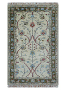 3x5 Hand knotted Beige And Blue Traditional Design Wool Area Rug