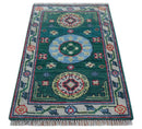 3x5 Hand knotted Traditional Khotan Design Teal Wool Area Rug