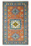 3x5 Rust and BIue Wool Hand Knotted traditional Vintage Antique Southwestern Tribal Kazak | TRDCP38135