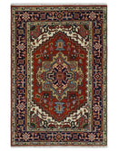 Hand Knotted Red, Ivory and Blue Traditional Heriz Multi size Wool Area Rug