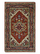 Hand Knotted Red, Ivory and Blue Traditional Heriz Multi size Wool Area Rug