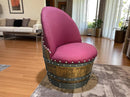 Burgundy Berry Oak Barrel Chair, Handmade Wine and Whiskey Barrel Chair, Hidden Storage, Memory Foam Upholstery, Movable On Casters