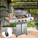 4-Burner BBQ Propane Gas Grill, 42,000 BTU Stainless Steel Barbecue Propane Grill with Side Burner G0141B