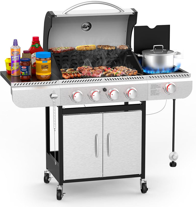 3 & 4-Burner Propane Gas Grills with Side Burners, for Outdoor Cooking