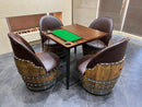 Wine Barrel Domino & Dining Set - 4 Barrel Chairs, Game Table, Dining Table, Wine Barrel Furniture