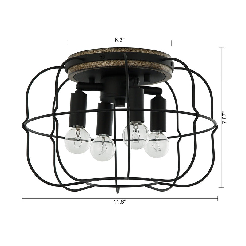 4-Light Black/White Farmhouse Metal Cage Light