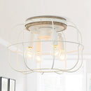 4-Light Black/White Farmhouse Metal Cage Light