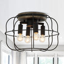 4-Light Black/White Farmhouse Metal Cage Light